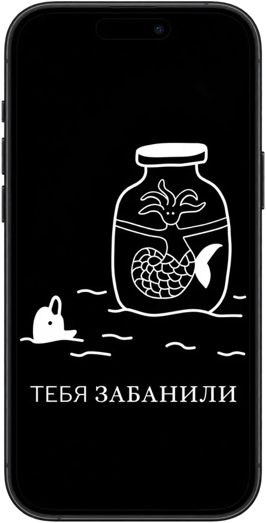 Экран телефона с надписью «Тебя забанили»